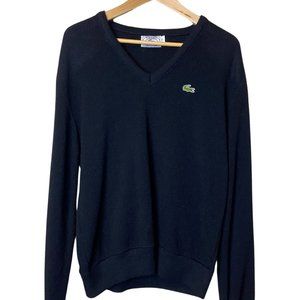 Vintage Izod Lacoste Sweater V-Neck Unisex // Black Sweater